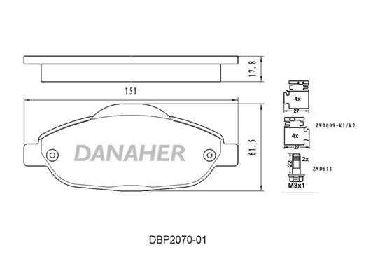 Danaher DBP2070-01 Гальмівні колодки, комплект DBP207001: Приваблива ціна - Купити у Польщі на 2407.PL!
