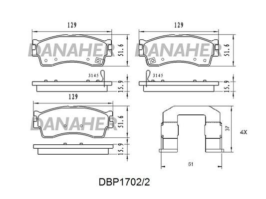 Danaher DBP1702/2 Гальмівні колодки, комплект DBP17022: Приваблива ціна - Купити у Польщі на 2407.PL!