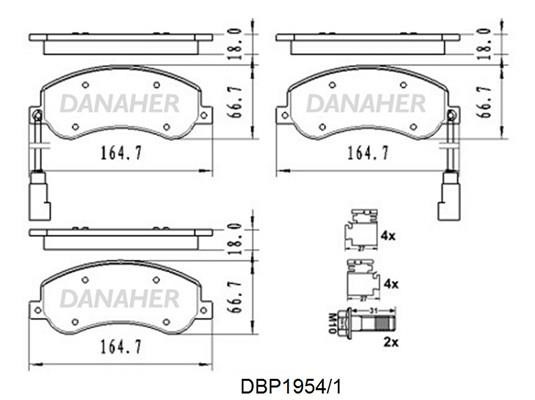 Danaher DBP1954/1 Гальмівні колодки, комплект DBP19541: Приваблива ціна - Купити у Польщі на 2407.PL!