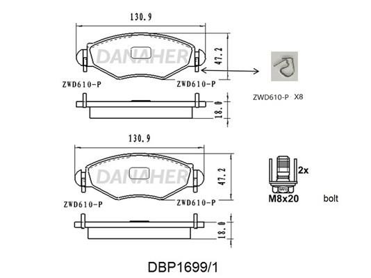 Danaher DBP1699/1 Klocki hamulcowe, zestaw DBP16991: Dobra cena w Polsce na 2407.PL - Kup Teraz!