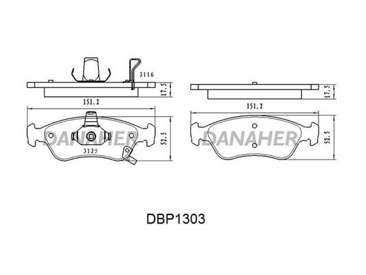 Danaher DBP1303 Гальмівні колодки, комплект DBP1303: Приваблива ціна - Купити у Польщі на 2407.PL!