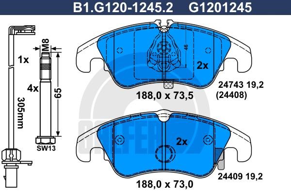 Galfer B1.G120-1245.2 Klocki hamulcowe, zestaw B1G12012452: Atrakcyjna cena w Polsce na 2407.PL - Zamów teraz!