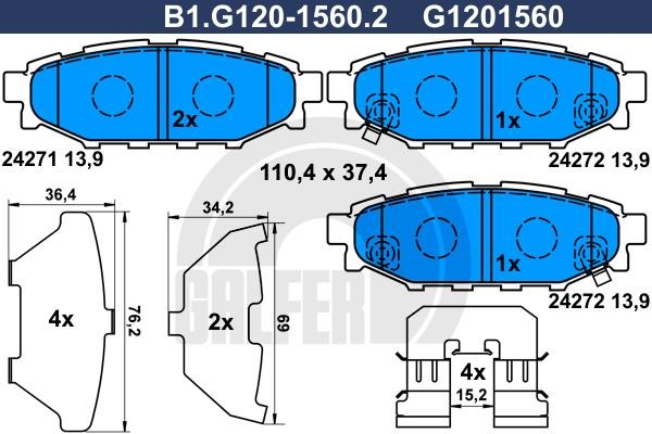 Galfer B1.G120-1560.2 Гальмівні колодки, комплект B1G12015602: Купити у Польщі - Добра ціна на 2407.PL!