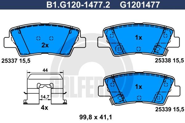 Galfer B1.G120-1477.2 Гальмівні колодки, комплект B1G12014772: Приваблива ціна - Купити у Польщі на 2407.PL!