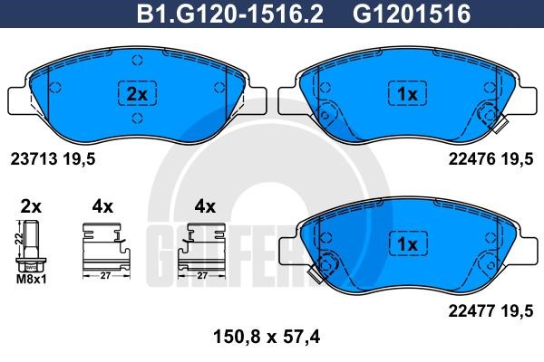 Galfer B1.G120-1516.2 Тормозные колодки дисковые, комплект B1G12015162: Отличная цена - Купить в Польше на 2407.PL!
