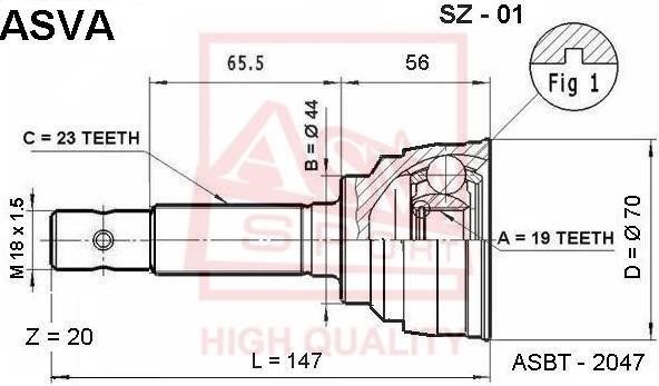 Asva SZ-01 Шарнір рівних кутових швидкостей (ШРКШ) SZ01: Приваблива ціна - Купити у Польщі на 2407.PL!