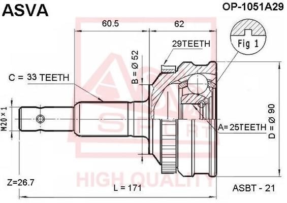 Asva OP-1051A29 Шарнир равных угловых скоростей (ШРУС) OP1051A29: Отличная цена - Купить в Польше на 2407.PL!