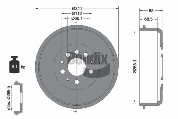 Bendix USA BDM1018 Brake drum BDM1018: Buy near me in Poland at 2407.PL - Good price!
