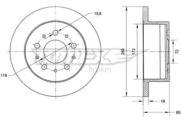 Tomex TX 70-61 Rear brake disc, non-ventilated TX7061: Buy near me in Poland at 2407.PL - Good price!