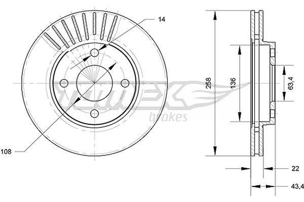 Tomex TX 70-13 Front brake disc ventilated TX7013: Buy near me in Poland at 2407.PL - Good price!