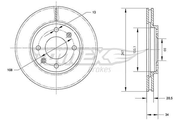 Tomex TX 70-64 Front brake disc ventilated TX7064: Buy near me in Poland at 2407.PL - Good price!