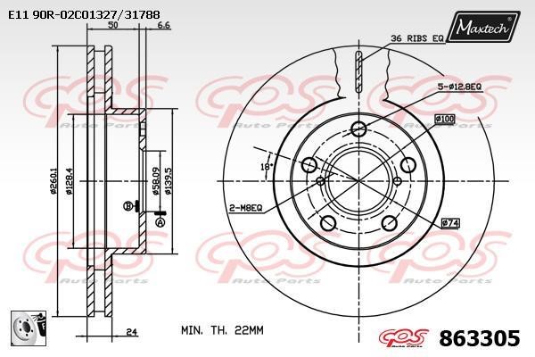 MaxTech 863305.0080 Front brake disc ventilated 8633050080: Buy near me in Poland at 2407.PL - Good price!