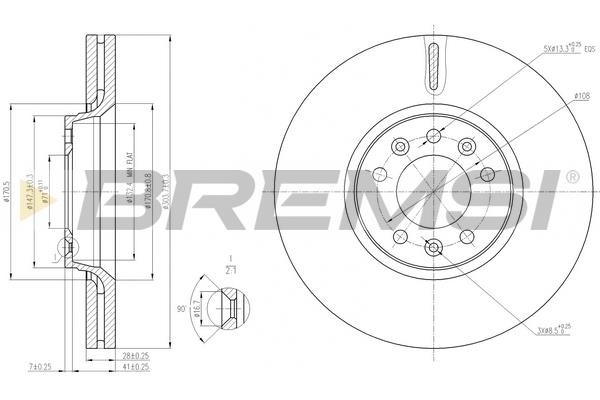 Bremsi CD7615V Front brake disc ventilated CD7615V: Buy near me in Poland at 2407.PL - Good price!