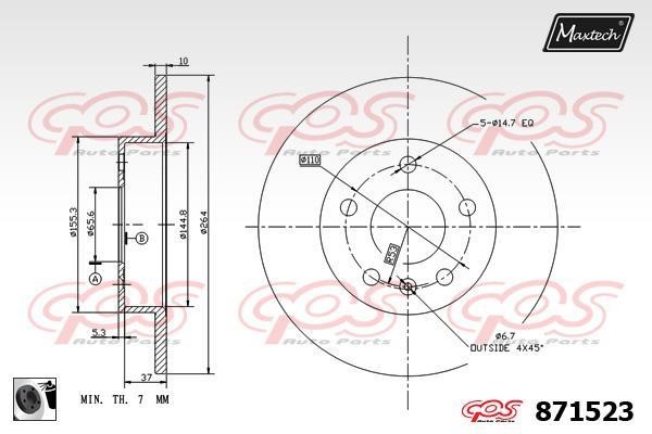MaxTech 871523.0060 Rear brake disc, non-ventilated 8715230060: Buy near me in Poland at 2407.PL - Good price!