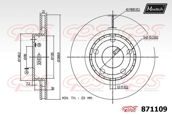 MaxTech 871109.0000 Диск гальмівний задній вентильований 8711090000: Приваблива ціна - Купити у Польщі на 2407.PL!