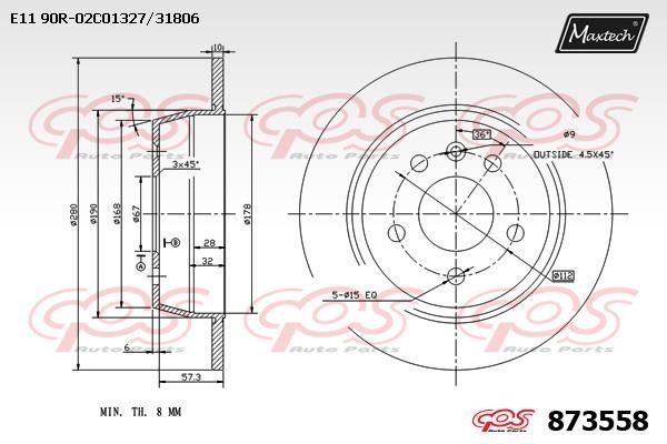 MaxTech 873558.0000 Rear brake disc, non-ventilated 8735580000: Buy near me in Poland at 2407.PL - Good price!