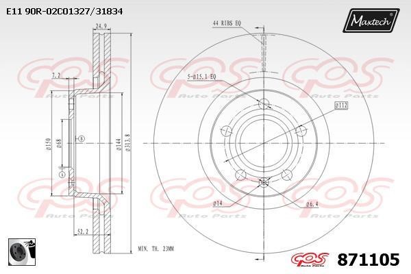 MaxTech 871105.0060 Тормозной диск передний вентилируемый 8711050060: Отличная цена - Купить в Польше на 2407.PL!