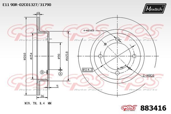 MaxTech 883416.0000 Rear brake disc, non-ventilated 8834160000: Buy near me in Poland at 2407.PL - Good price!