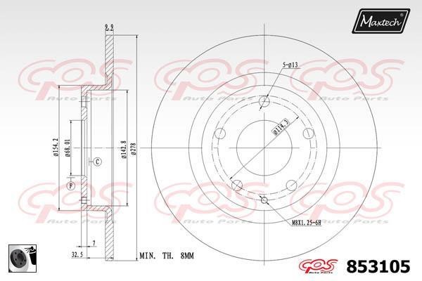 MaxTech 853105.0060 Rear brake disc, non-ventilated 8531050060: Buy near me in Poland at 2407.PL - Good price!
