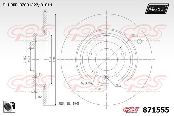 MaxTech 871555.0060 Rear brake disc, non-ventilated 8715550060: Buy near me in Poland at 2407.PL - Good price!