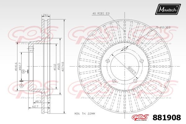 MaxTech 881908.0000 Диск гальмівний передній вентильований 8819080000: Приваблива ціна - Купити у Польщі на 2407.PL!