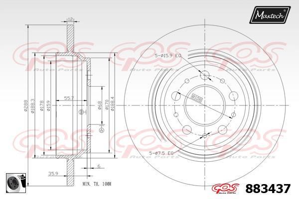 MaxTech 883437.0060 Rear brake disc, non-ventilated 8834370060: Buy near me in Poland at 2407.PL - Good price!