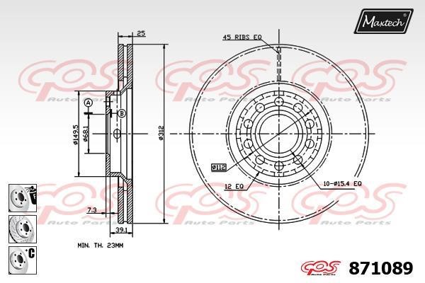 MaxTech 871089.6980 Front brake disc ventilated 8710896980: Buy near me in Poland at 2407.PL - Good price!