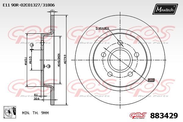 MaxTech 883429.0080 Rear brake disc, non-ventilated 8834290080: Buy near me in Poland at 2407.PL - Good price!