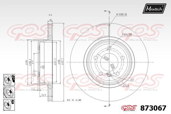 MaxTech 873067.6880 Rear ventilated brake disc 8730676880: Buy near me in Poland at 2407.PL - Good price!