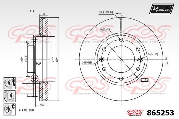 MaxTech 865253.6980 Диск гальмівний передній вентильований 8652536980: Приваблива ціна - Купити у Польщі на 2407.PL!