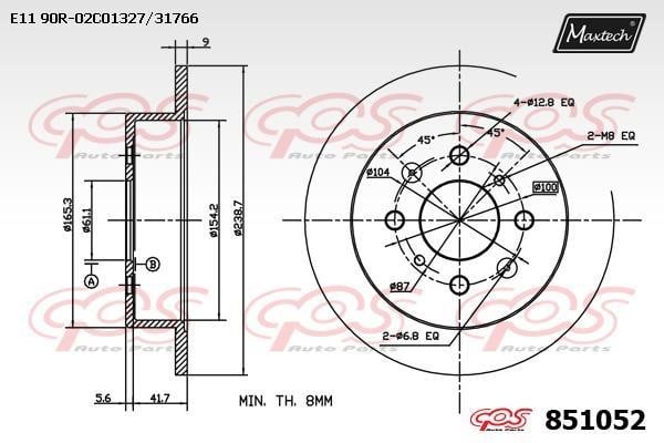 MaxTech 851052.0000 Rear brake disc, non-ventilated 8510520000: Buy near me in Poland at 2407.PL - Good price!