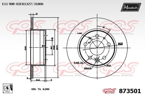 MaxTech 873501.0080 Rear brake disc, non-ventilated 8735010080: Buy near me at 2407.PL in Poland at an Affordable price!