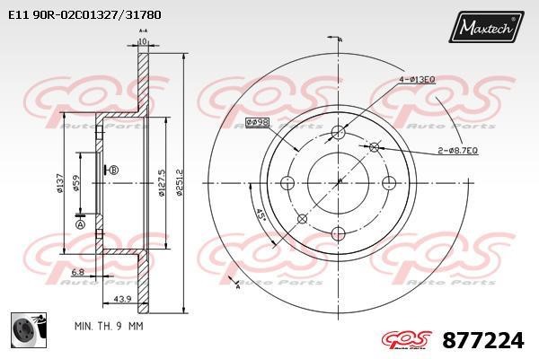 MaxTech 877224.0060 Rear brake disc, non-ventilated 8772240060: Buy near me in Poland at 2407.PL - Good price!