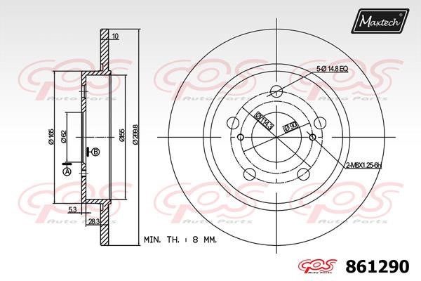 MaxTech 861290.0000 Тормозной диск задний невентилируемый 8612900000: Отличная цена - Купить в Польше на 2407.PL!