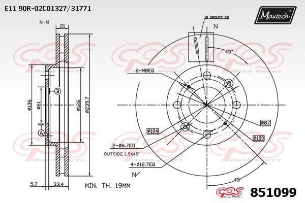 MaxTech 851099.0000 Front brake disc ventilated 8510990000: Buy near me in Poland at 2407.PL - Good price!