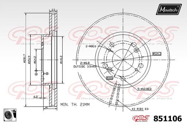 MaxTech 851106.0060 Wentylowana przednia tarcza hamulcowa 8511060060: Dobra cena w Polsce na 2407.PL - Kup Teraz!