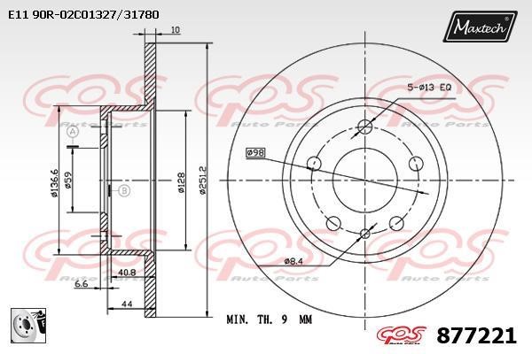 MaxTech 877221.0080 Rear brake disc, non-ventilated 8772210080: Buy near me in Poland at 2407.PL - Good price!