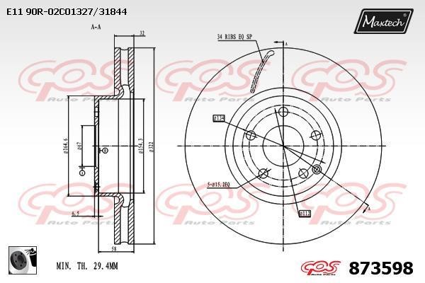 MaxTech 873598.0060 Innenbelüftete Bremsscheibe vorne 8735980060: Kaufen Sie zu einem guten Preis in Polen bei 2407.PL!