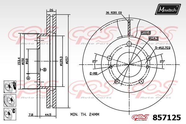 MaxTech 857125.6980 Wentylowana przednia tarcza hamulcowa 8571256980: Dobra cena w Polsce na 2407.PL - Kup Teraz!