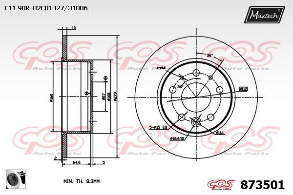 MaxTech 873501.0060 Rear brake disc, non-ventilated 8735010060: Buy near me in Poland at 2407.PL - Good price!