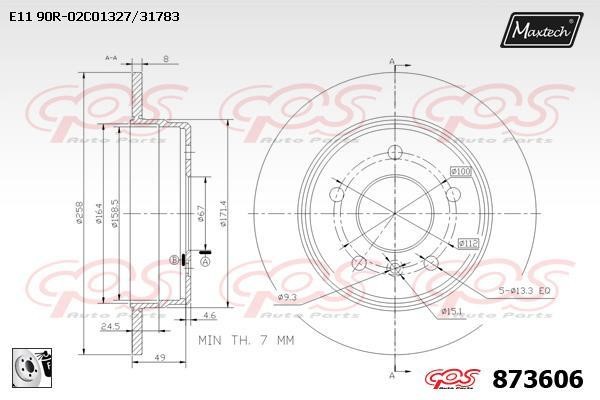 MaxTech 873606.0080 Rear brake disc, non-ventilated 8736060080: Buy near me in Poland at 2407.PL - Good price!