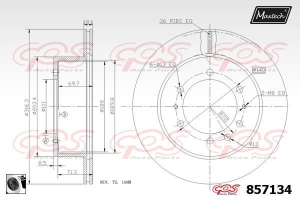 MaxTech 857134.0060 Диск гальмівний задній вентильований 8571340060: Приваблива ціна - Купити у Польщі на 2407.PL!