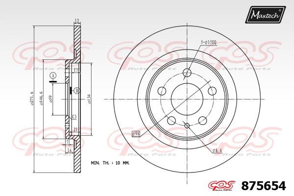 MaxTech 875654.0000 Rear brake disc, non-ventilated 8756540000: Buy near me in Poland at 2407.PL - Good price!