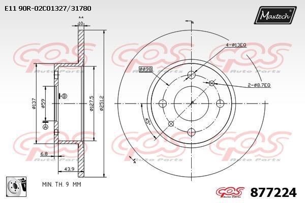 MaxTech 877224.0080 Тормозной диск задний невентилируемый 8772240080: Отличная цена - Купить в Польше на 2407.PL!