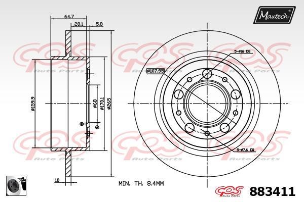 MaxTech 883411.0060 Rear brake disc, non-ventilated 8834110060: Buy near me in Poland at 2407.PL - Good price!