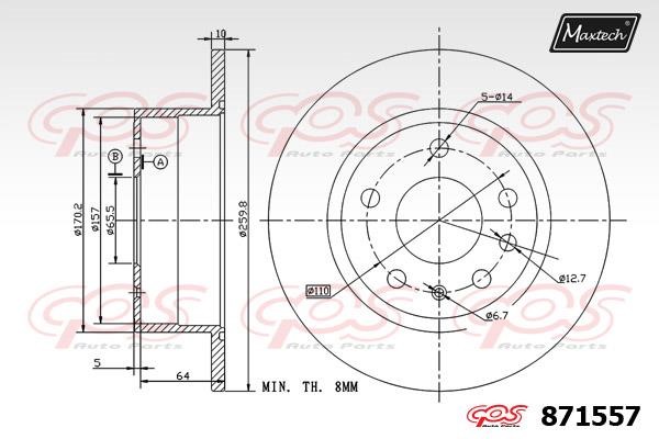 MaxTech 871557.0000 Rear brake disc, non-ventilated 8715570000: Buy near me in Poland at 2407.PL - Good price!