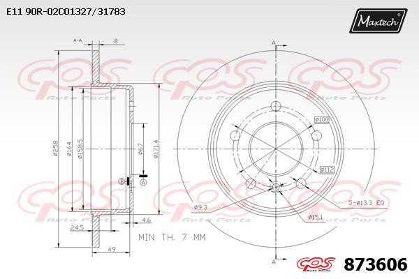 MaxTech 873606.0000 Rear brake disc, non-ventilated 8736060000: Buy near me in Poland at 2407.PL - Good price!