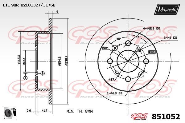 MaxTech 851052.0060 Rear brake disc, non-ventilated 8510520060: Buy near me in Poland at 2407.PL - Good price!