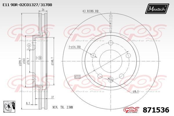 MaxTech 871536.0080 Тормозной диск передний вентилируемый 8715360080: Отличная цена - Купить в Польше на 2407.PL!