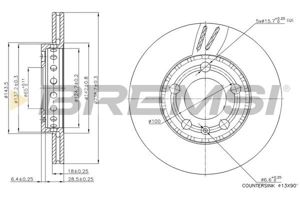 Bremsi CD7164V Диск гальмівний передній вентильований CD7164V: Приваблива ціна - Купити у Польщі на 2407.PL!